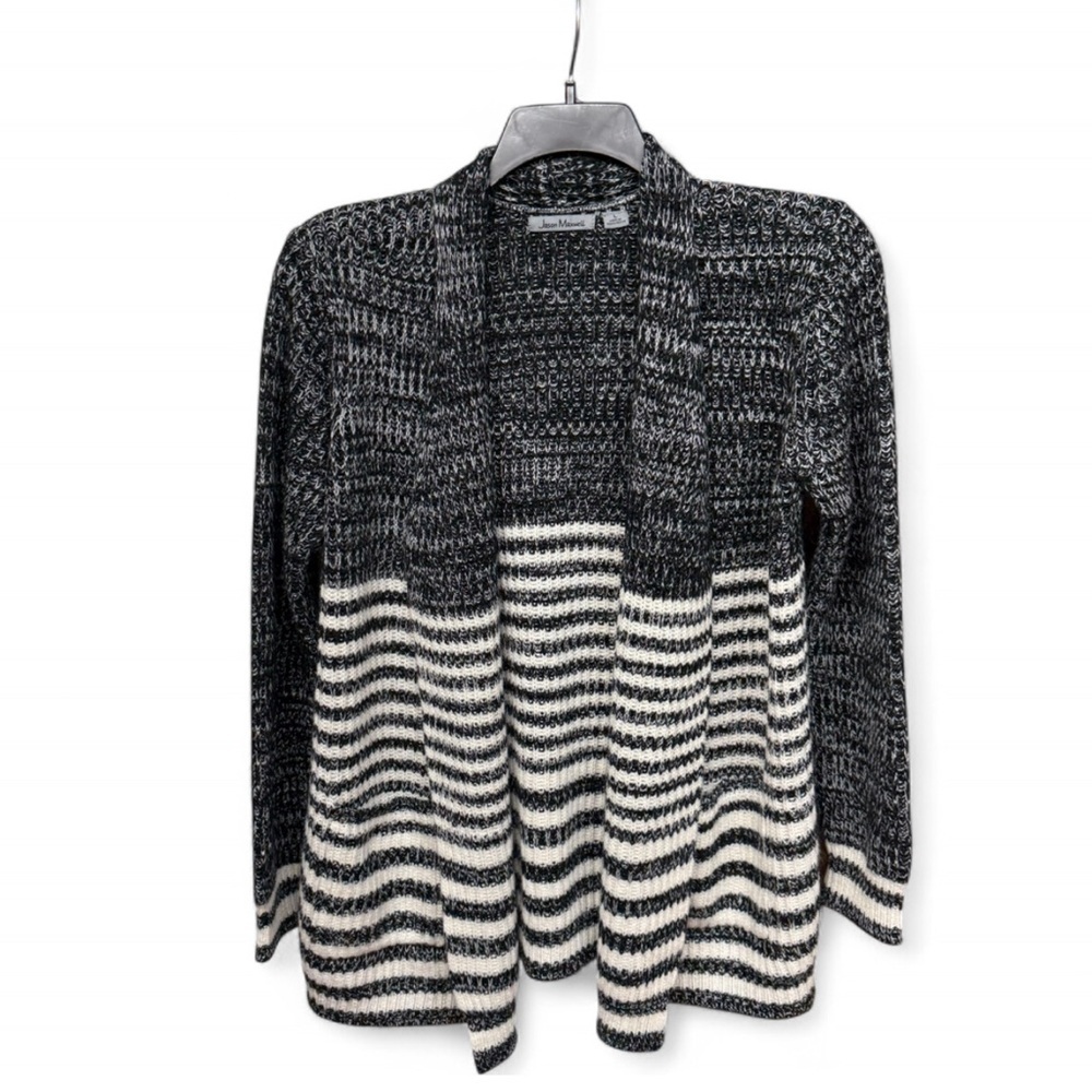 Jason Maxwell Black & White Striped Open Front Cardigan - Size Large - Cozy Knit - Picture 2 of 7